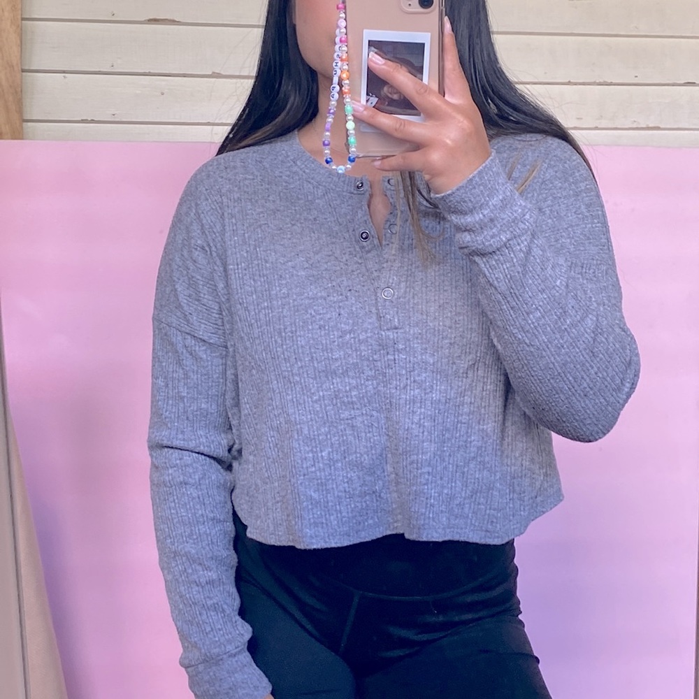 Hollister Grey Long Sleeve Top Sweater